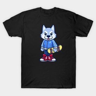 wolf holding skateboard T-Shirt